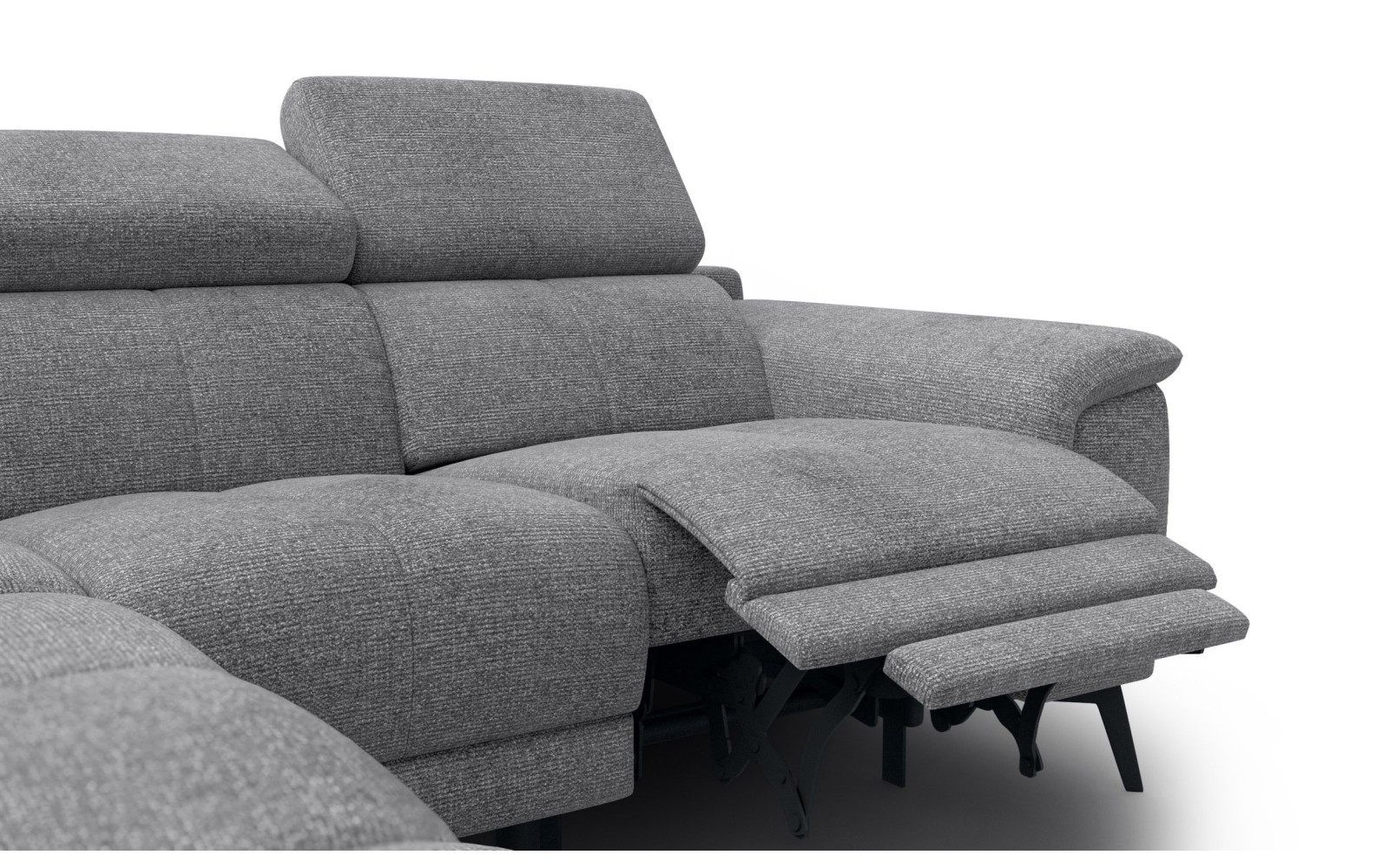 FIERO Ecksofa 4-Sitzer mit 1 Relaxfunktion und verstellbare Kopfstützen, grau