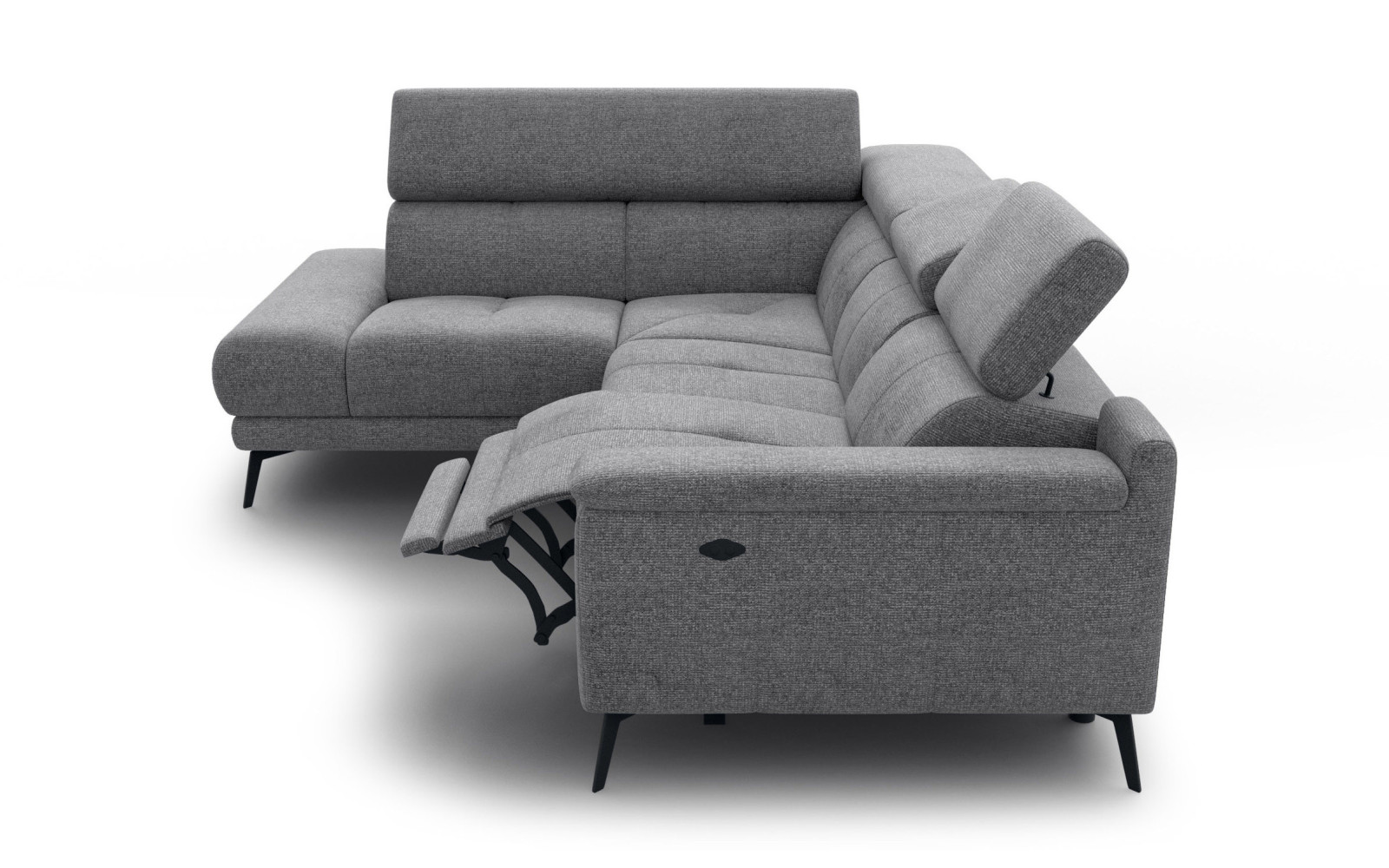FIERO Ecksofa 4-Sitzer mit 1 Relaxfunktion und verstellbare Kopfstützen, grau