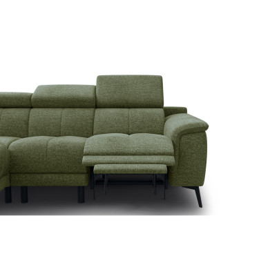 FIERO Ecksofa 4-Sitzer mit 1 Relaxfunktion und verstellbare Kopfstützen, olive