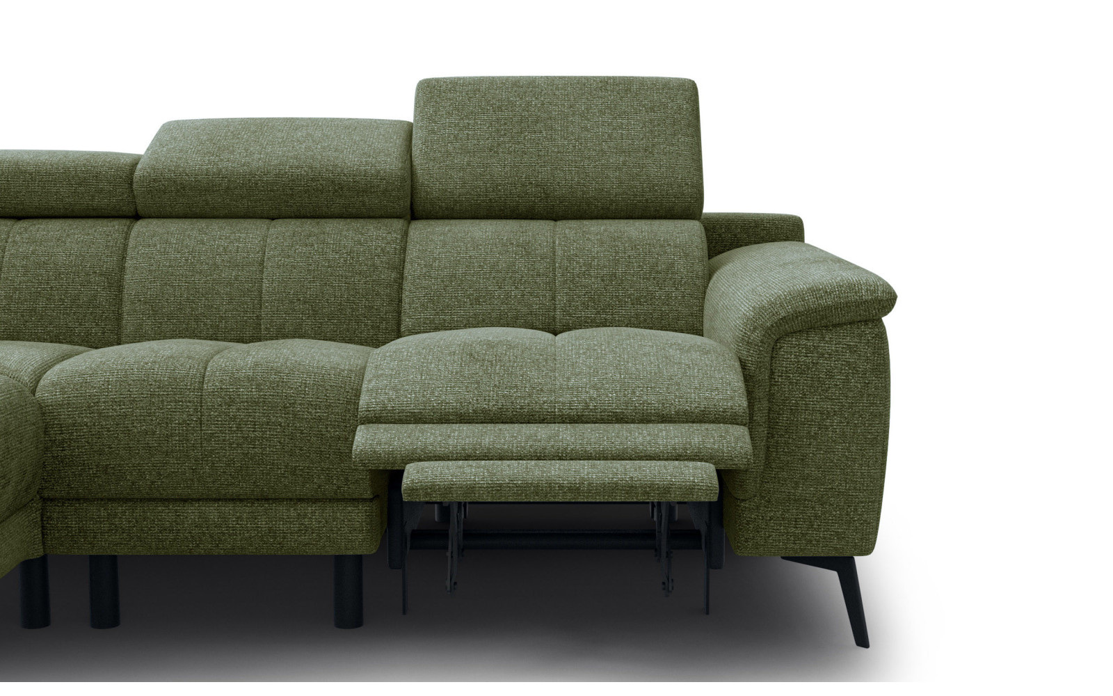 FIERO Ecksofa 4-Sitzer mit 1 Relaxfunktion und verstellbare Kopfstützen, olive