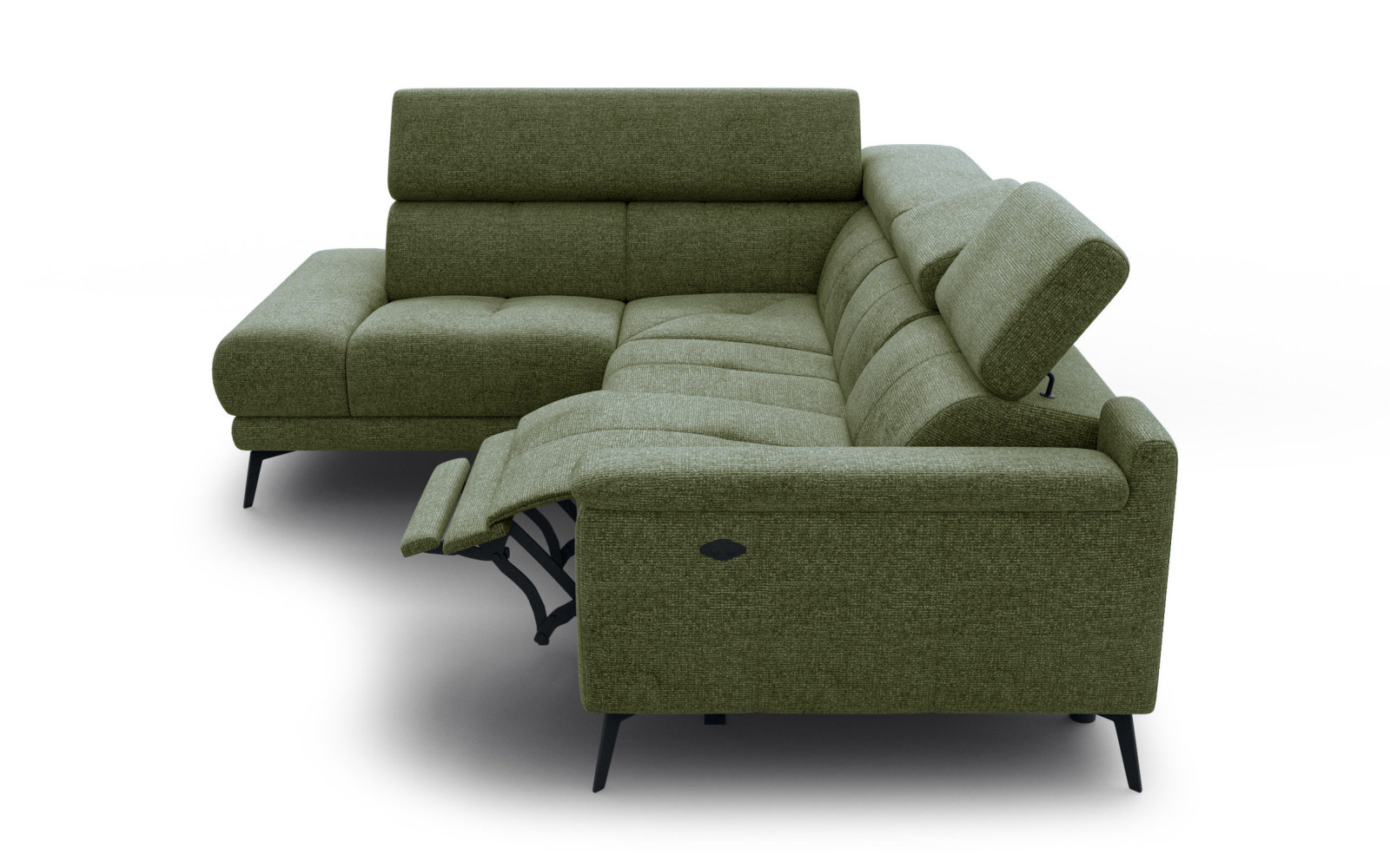 FIERO Ecksofa 4-Sitzer mit 1 Relaxfunktion und verstellbare Kopfstützen, olive