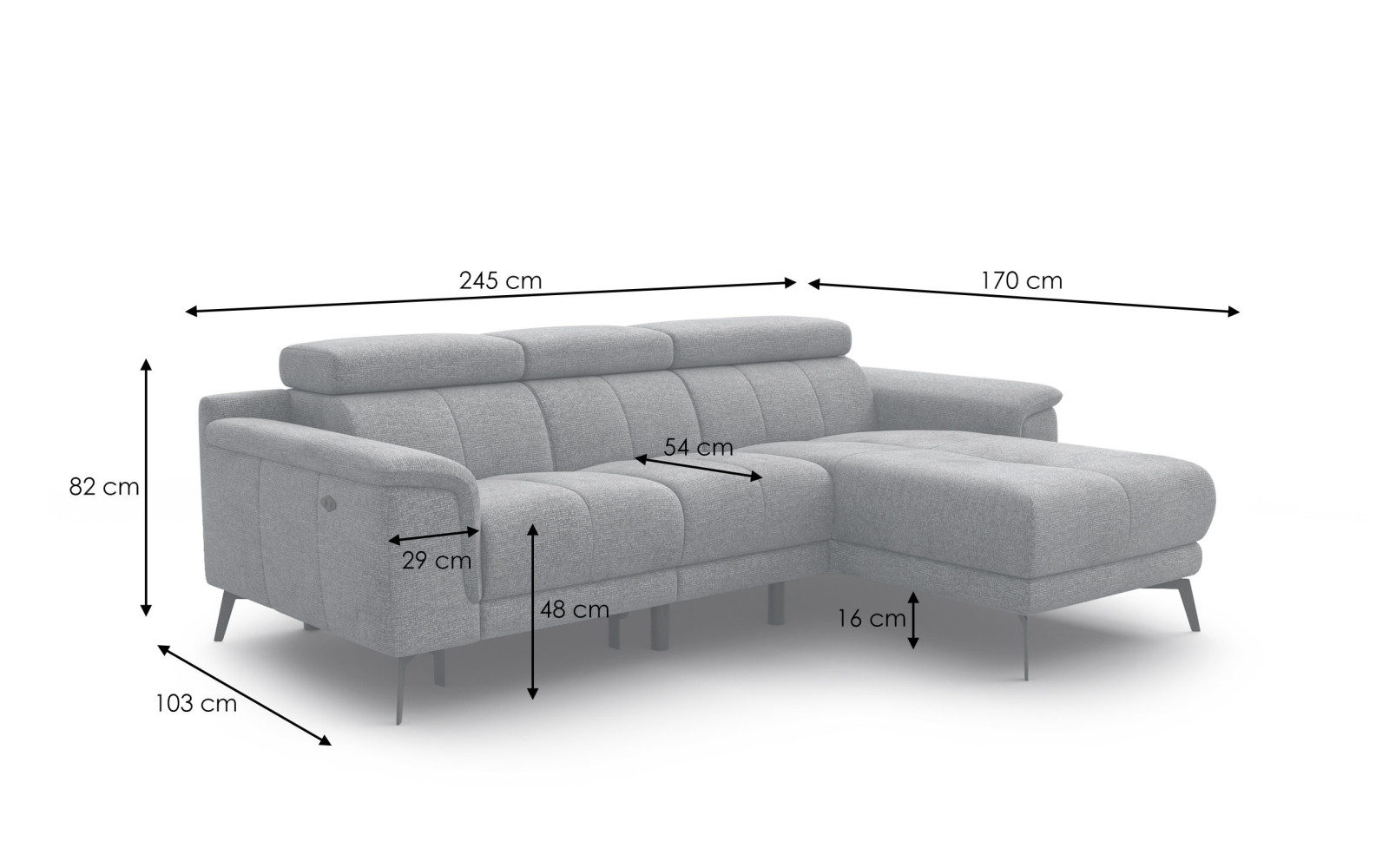 FIERO Ecksofa 3-Sitzer mit 1 Relaxfunktion und verstellbare Kopfstützen, taupe