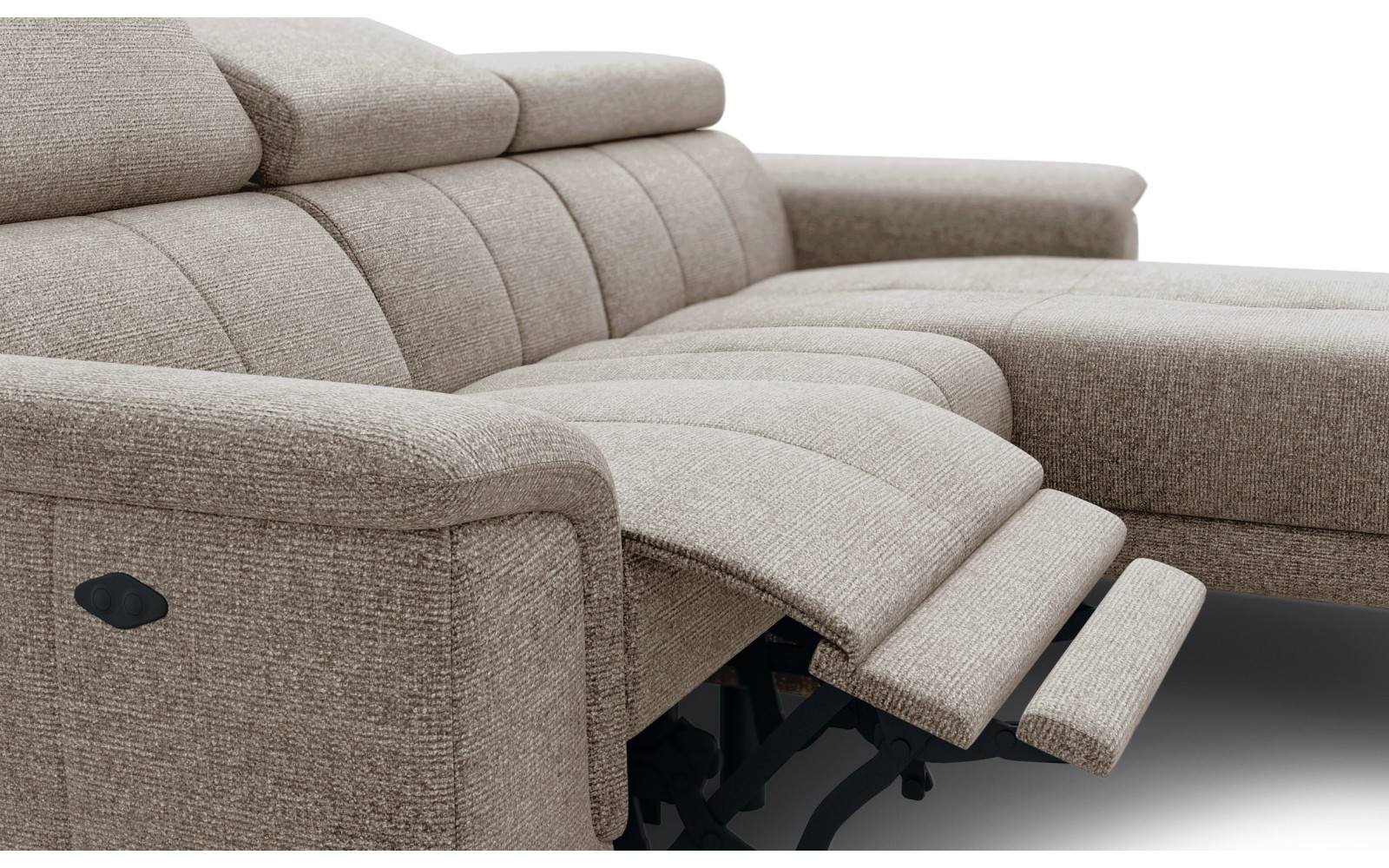 FIERO Ecksofa 3-Sitzer mit 1 Relaxfunktion und verstellbare Kopfstützen, taupe