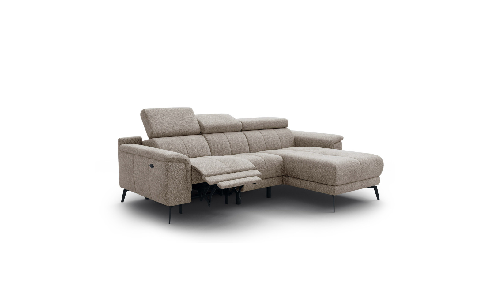 FIERO Ecksofa 3-Sitzer mit 1 Relaxfunktion und verstellbare Kopfstützen, taupe