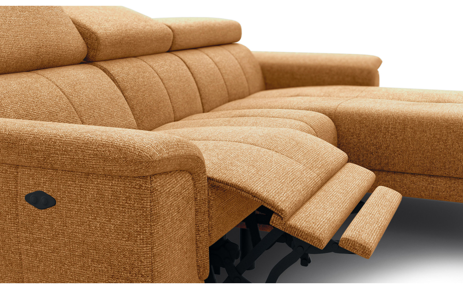 FIERO Ecksofa 3-Sitzer mit 1 Relaxfunktion und verstellbare Kopfstützen, orange
