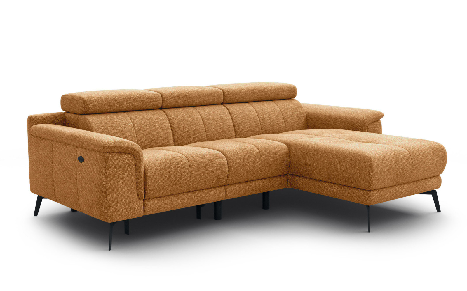 FIERO Ecksofa 3-Sitzer mit 1 Relaxfunktion und verstellbare Kopfstützen, orange
