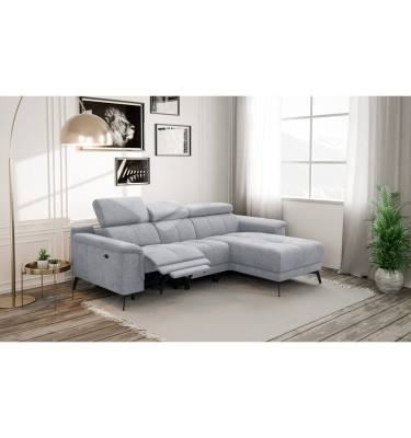 FIERO Ecksofa 3-Sitzer mit 1 Relaxfunktion und verstellbare Kopfstützen, silbergrau
