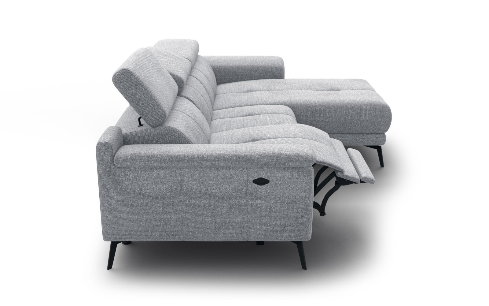 FIERO Ecksofa 3-Sitzer mit 1 Relaxfunktion und verstellbare Kopfstützen, silbergrau