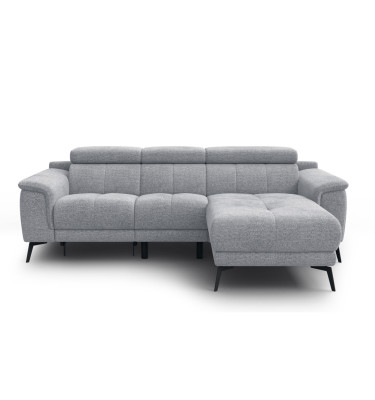 FIERO Ecksofa 3-Sitzer mit 1 Relaxfunktion und verstellbare Kopfstützen, silbergrau