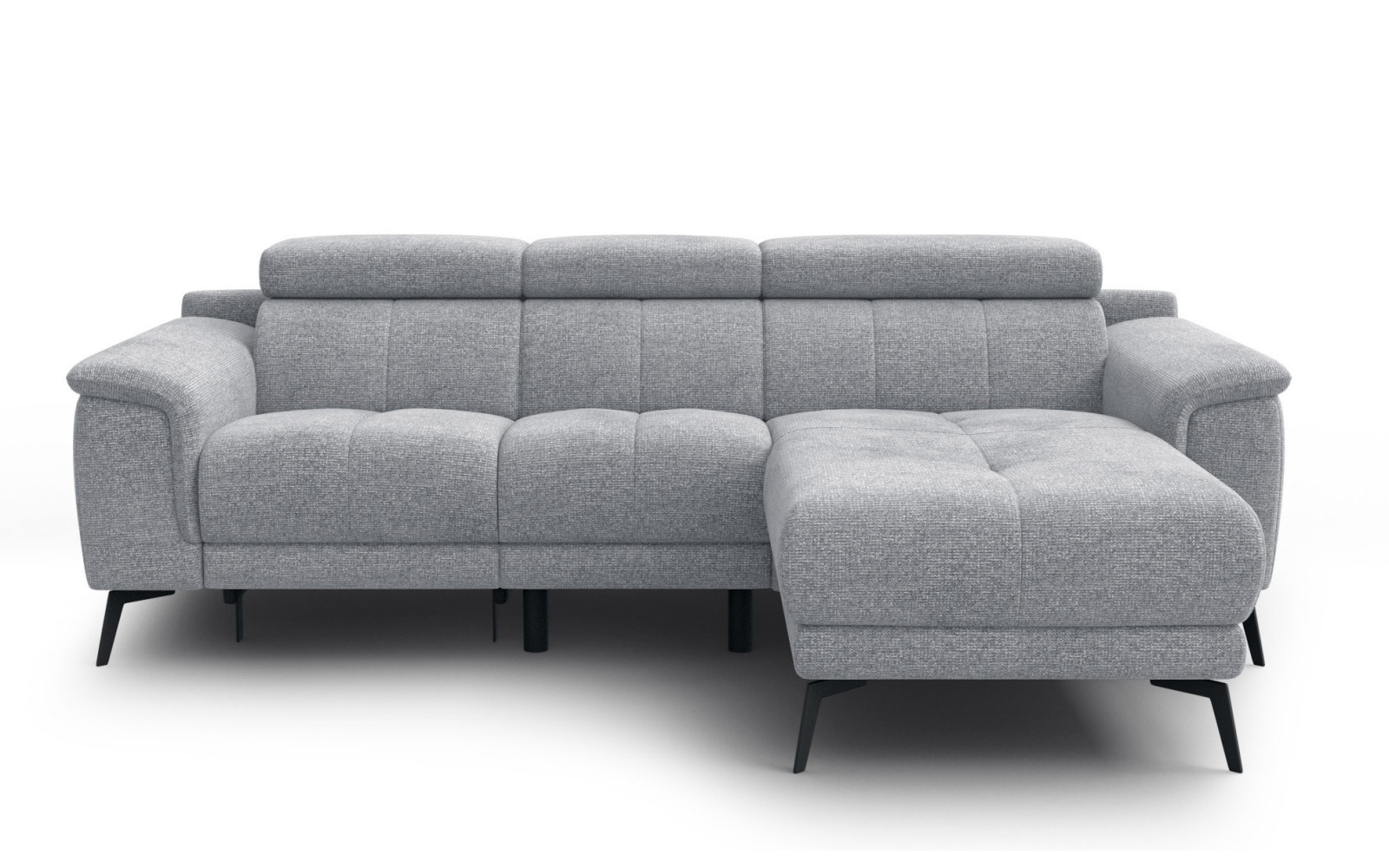 FIERO Ecksofa 3-Sitzer mit 1 Relaxfunktion und verstellbare Kopfstützen, silbergrau