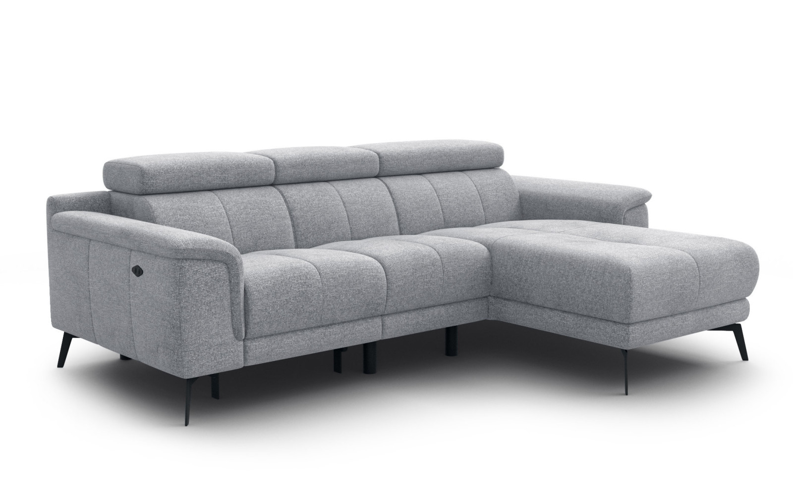 FIERO Ecksofa 3-Sitzer mit 1 Relaxfunktion und verstellbare Kopfstützen, silbergrau