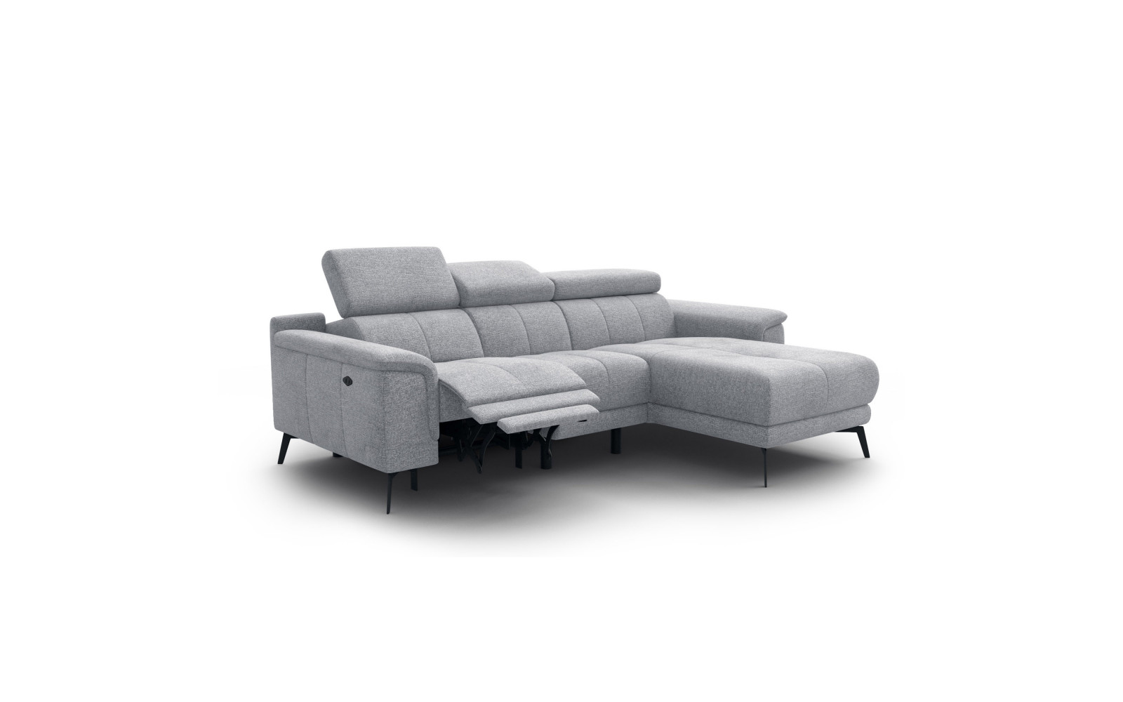 FIERO Ecksofa 3-Sitzer mit 1 Relaxfunktion und verstellbare Kopfstützen, silbergrau