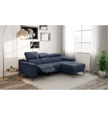 FIERO Ecksofa 3-Sitzer mit 1 Relaxfunktion und verstellbare Kopfstützen, marineblau