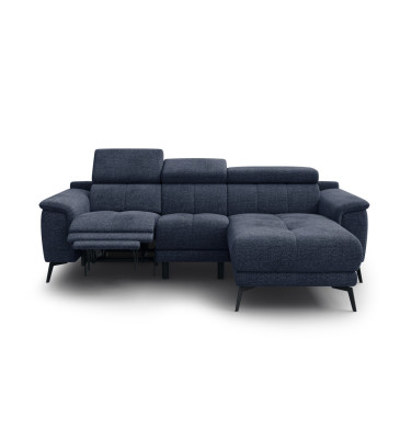 FIERO Ecksofa 3-Sitzer mit 1 Relaxfunktion und verstellbare Kopfstützen, marineblau