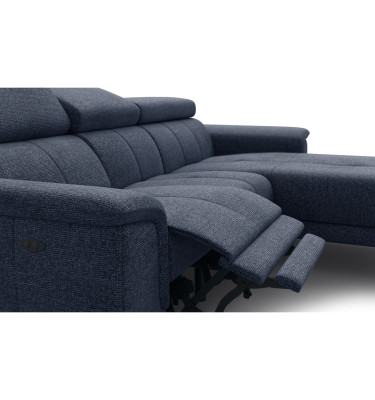 FIERO Ecksofa 3-Sitzer mit 1 Relaxfunktion und verstellbare Kopfstützen, marineblau