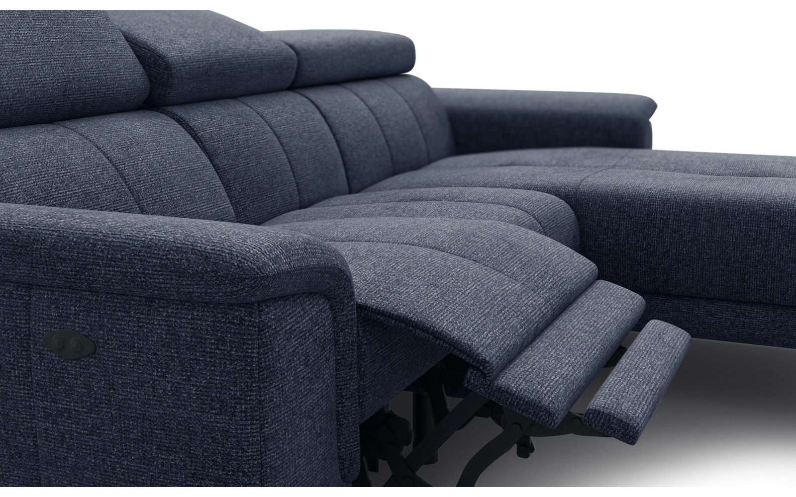 FIERO Ecksofa 3-Sitzer mit 1 Relaxfunktion und verstellbare Kopfstützen, marineblau