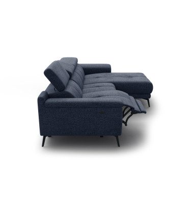 FIERO Ecksofa 3-Sitzer mit 1 Relaxfunktion und verstellbare Kopfstützen, marineblau