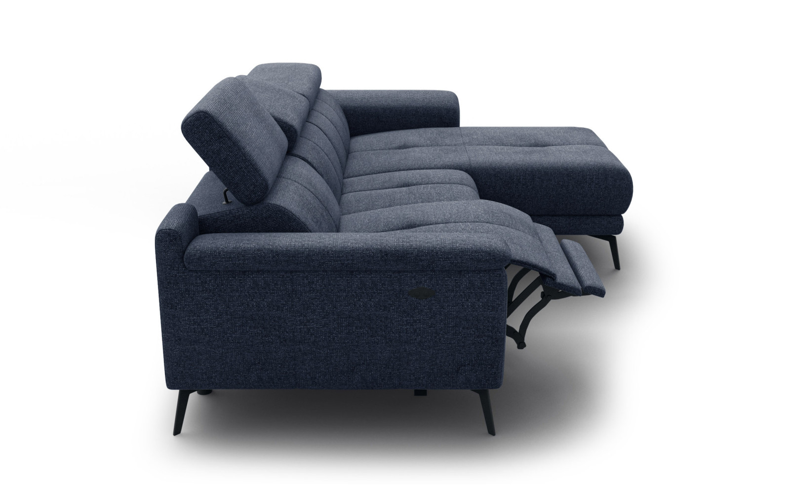 FIERO Ecksofa 3-Sitzer mit 1 Relaxfunktion und verstellbare Kopfstützen, marineblau