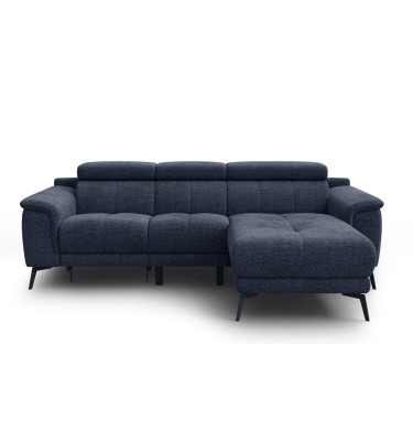 FIERO Ecksofa 3-Sitzer mit 1 Relaxfunktion und verstellbare Kopfstützen, marineblau