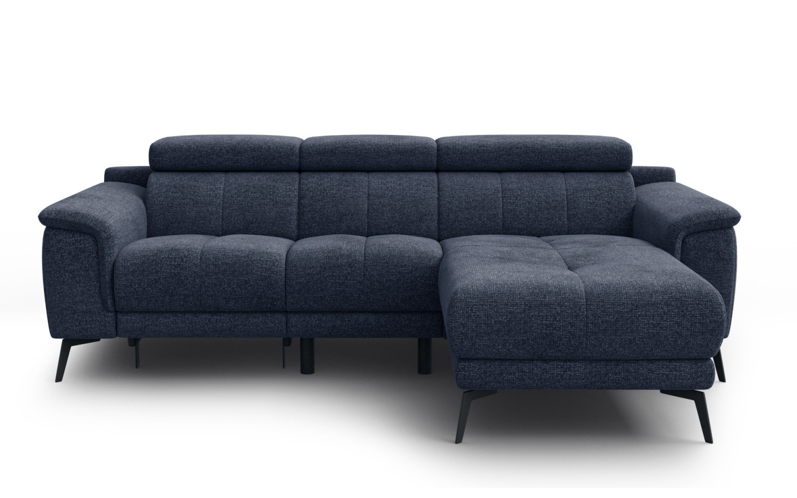 FIERO Ecksofa 3-Sitzer mit 1 Relaxfunktion und verstellbare Kopfstützen, marineblau