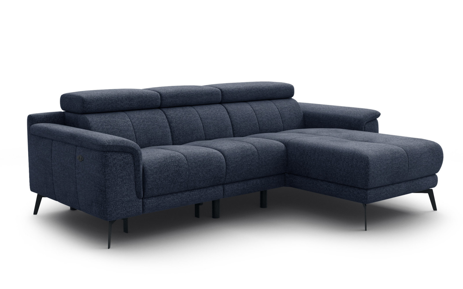 FIERO Ecksofa 3-Sitzer mit 1 Relaxfunktion und verstellbare Kopfstützen, marineblau