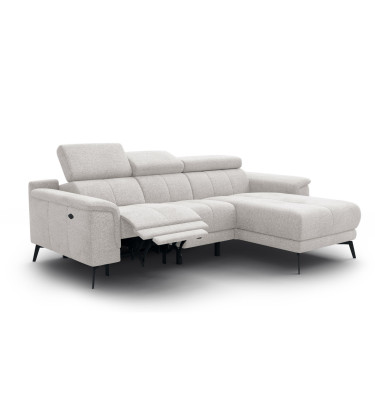 FIERO Ecksofa 3-Sitzer mit 1 Relaxfunktion und verstellbare Kopfstützen, creme