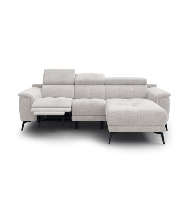 FIERO Ecksofa 3-Sitzer mit 1 Relaxfunktion und verstellbare Kopfstützen, creme