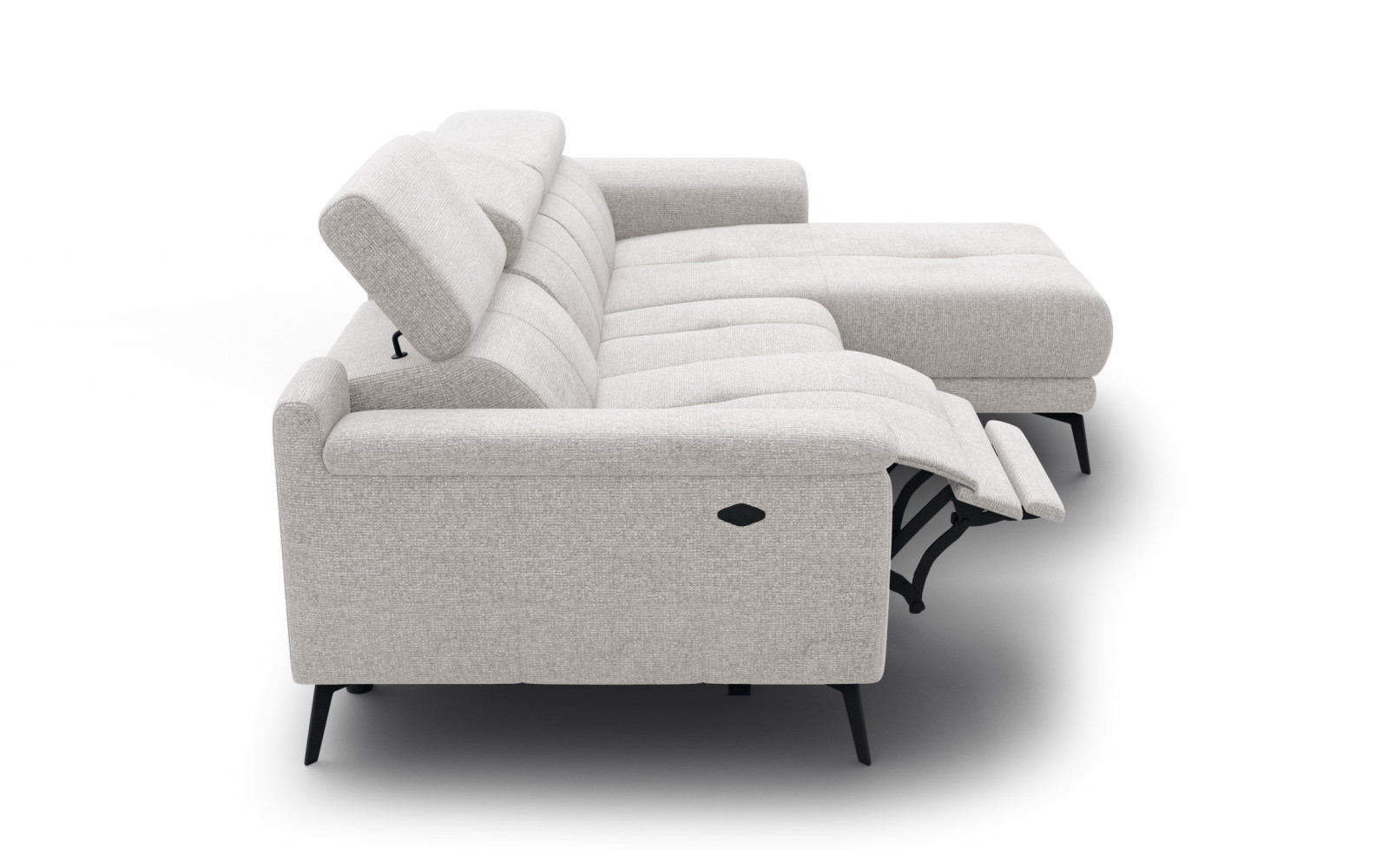 FIERO Ecksofa 3-Sitzer mit 1 Relaxfunktion und verstellbare Kopfstützen, creme