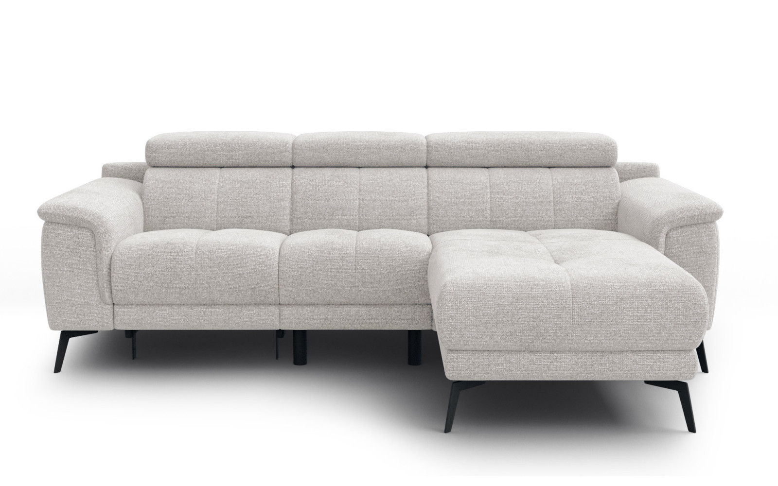 FIERO Ecksofa 3-Sitzer mit 1 Relaxfunktion und verstellbare Kopfstützen, creme