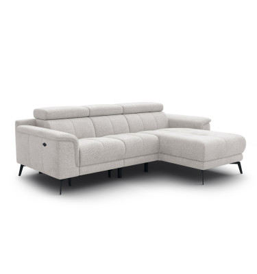 FIERO Ecksofa 3-Sitzer mit 1 Relaxfunktion und verstellbare Kopfstützen, creme