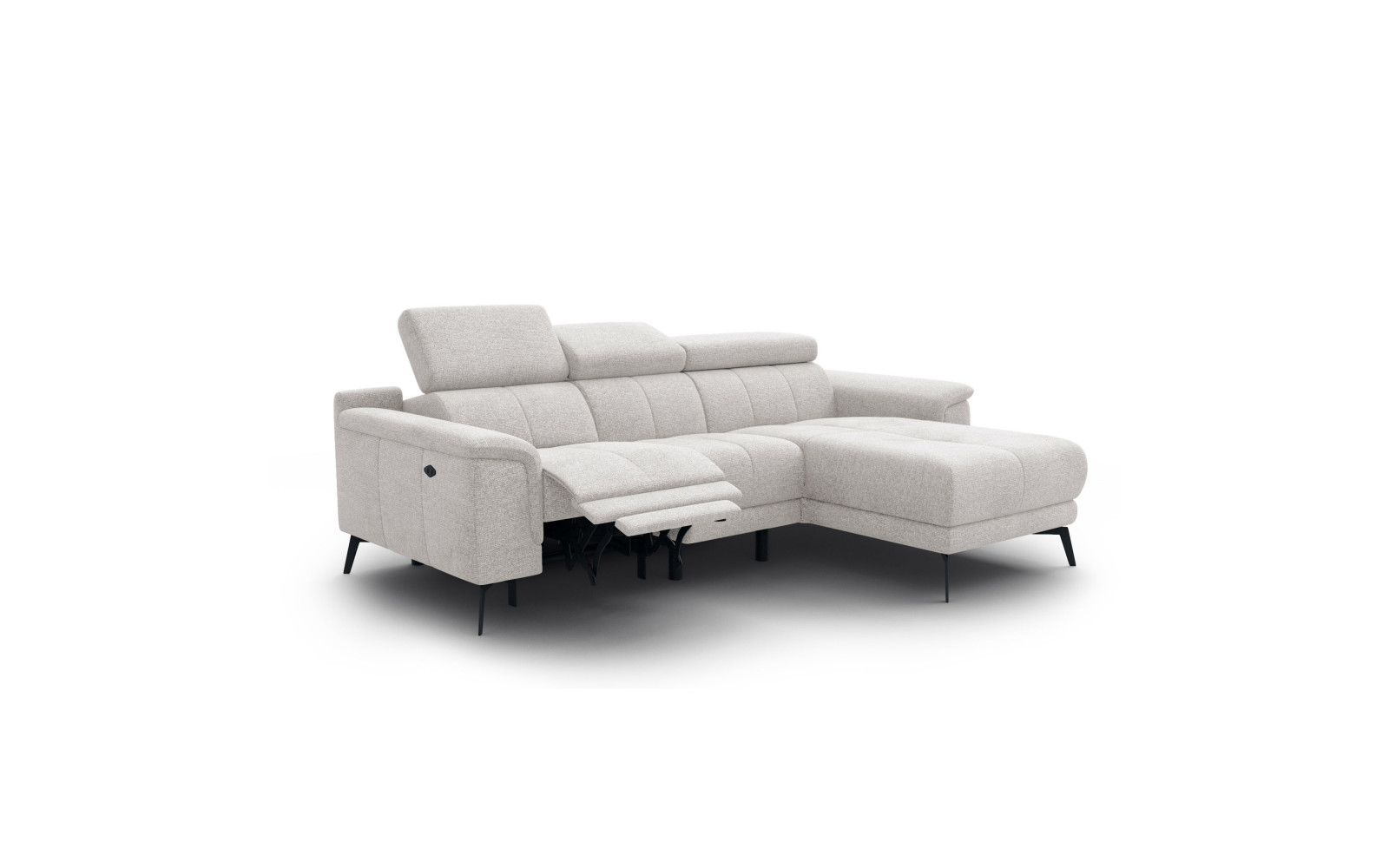 FIERO Ecksofa 3-Sitzer mit 1 Relaxfunktion und verstellbare Kopfstützen, creme