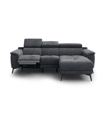 FIERO Ecksofa 3-Sitzer mit 1 Relaxfunktion und verstellbare Kopfstützen, dunkelgrau