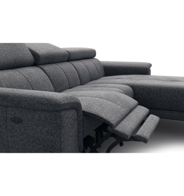 FIERO Ecksofa 3-Sitzer mit 1 Relaxfunktion und verstellbare Kopfstützen, dunkelgrau