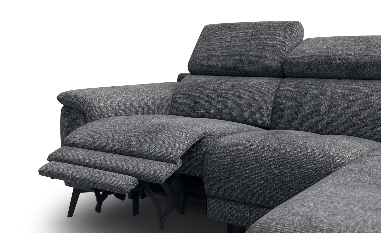 FIERO Ecksofa 3-Sitzer mit 1 Relaxfunktion und verstellbare Kopfstützen, dunkelgrau