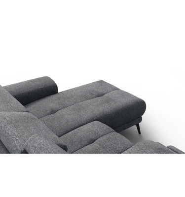 FIERO Ecksofa 3-Sitzer mit 1 Relaxfunktion und verstellbare Kopfstützen, dunkelgrau