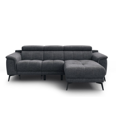 FIERO Ecksofa 3-Sitzer mit 1 Relaxfunktion und verstellbare Kopfstützen, dunkelgrau