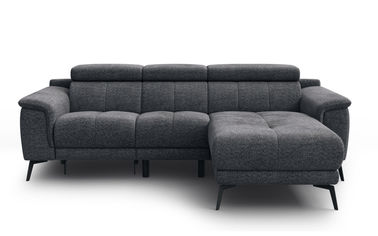 FIERO Ecksofa 3-Sitzer mit 1 Relaxfunktion und verstellbare Kopfstützen, dunkelgrau
