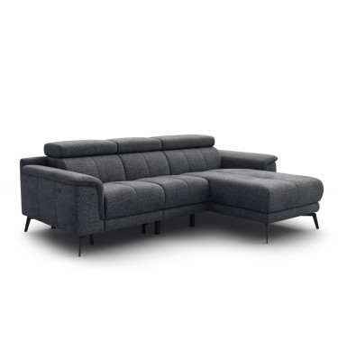 FIERO Ecksofa 3-Sitzer mit 1 Relaxfunktion und verstellbare Kopfstützen, dunkelgrau