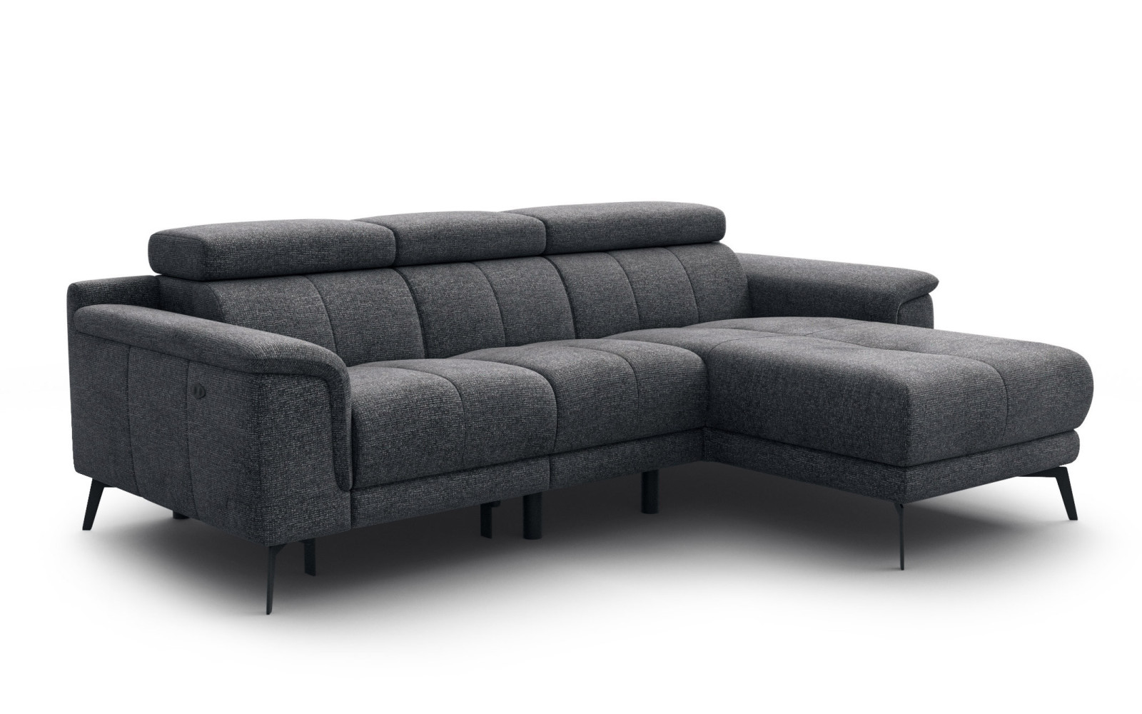 FIERO Ecksofa 3-Sitzer mit 1 Relaxfunktion und verstellbare Kopfstützen, dunkelgrau