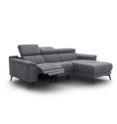 FIERO Ecksofa 3-Sitzer mit 1 Relaxfunktion und verstellbare Kopfstützen, grau