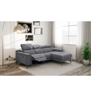 FIERO Ecksofa 3-Sitzer mit 1 Relaxfunktion und verstellbare Kopfstützen, grau