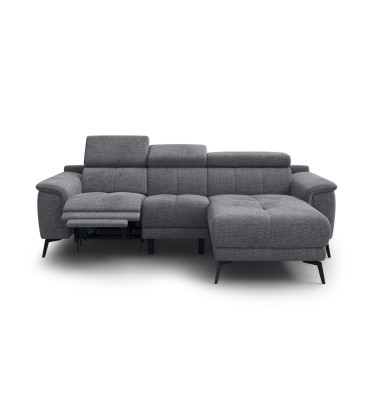 FIERO Ecksofa 3-Sitzer mit 1 Relaxfunktion und verstellbare Kopfstützen, grau