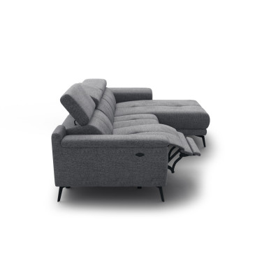 FIERO Ecksofa 3-Sitzer mit 1 Relaxfunktion und verstellbare Kopfstützen, grau
