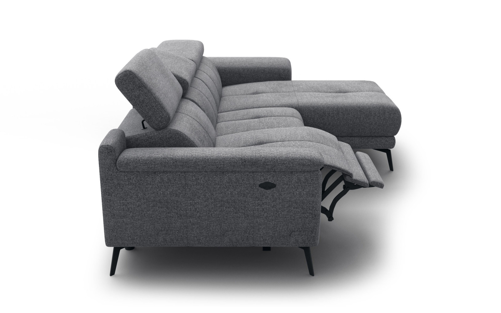 FIERO Ecksofa 3-Sitzer mit 1 Relaxfunktion und verstellbare Kopfstützen, grau