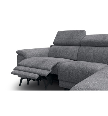 FIERO Ecksofa 3-Sitzer mit 1 Relaxfunktion und verstellbare Kopfstützen, grau