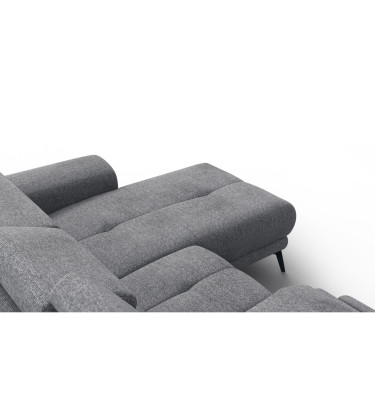 FIERO Ecksofa 3-Sitzer mit 1 Relaxfunktion und verstellbare Kopfstützen, grau