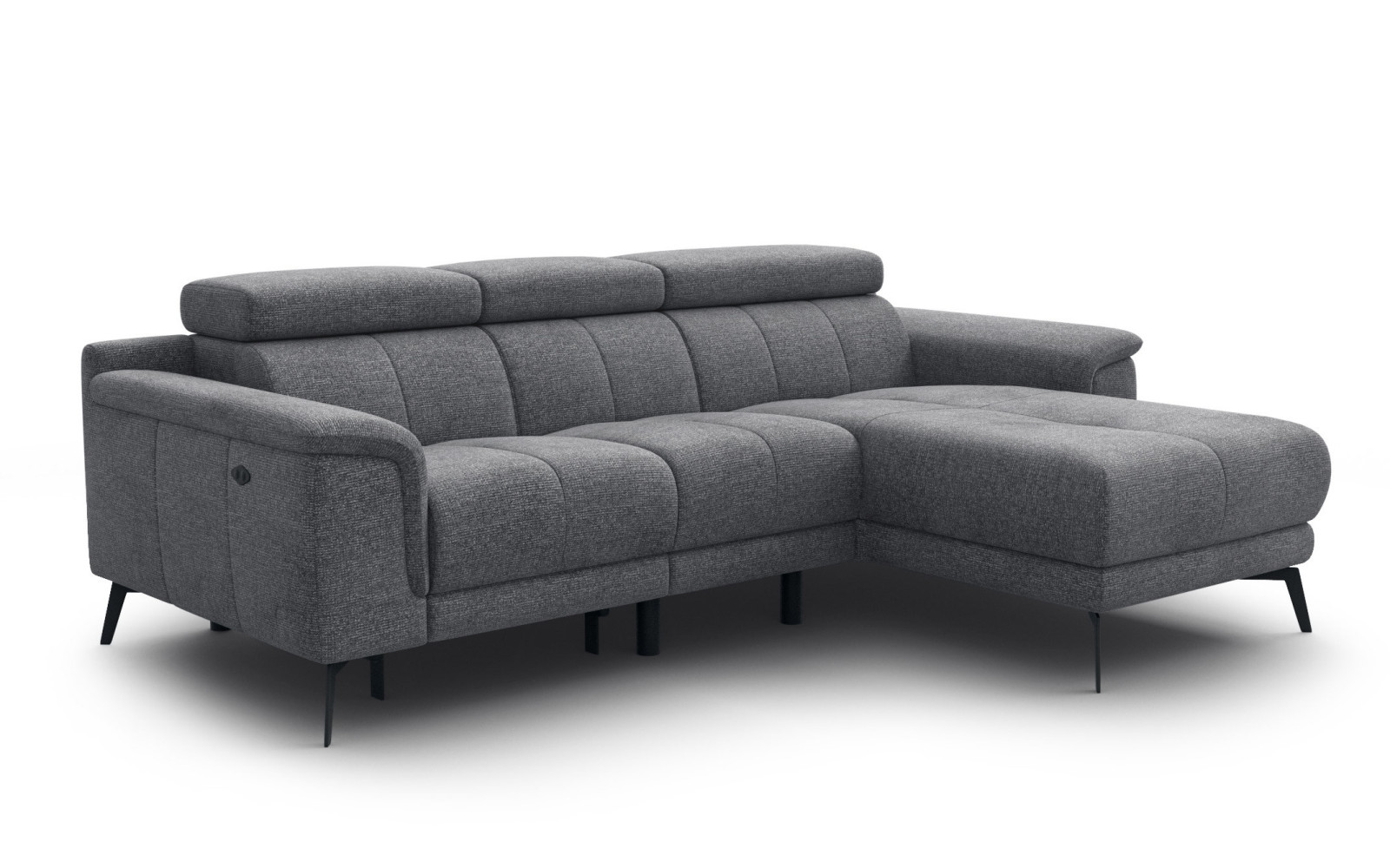 FIERO Ecksofa 3-Sitzer mit 1 Relaxfunktion und verstellbare Kopfstützen, grau