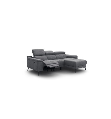 FIERO Ecksofa 3-Sitzer mit 1 Relaxfunktion und verstellbare Kopfstützen, grau