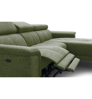FIERO Ecksofa 3-Sitzer mit 1 Relaxfunktion und verstellbare Kopfstützen, olive