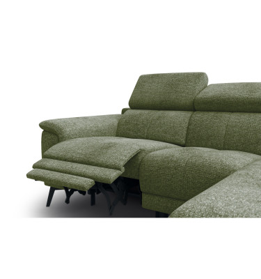 FIERO Ecksofa 3-Sitzer mit 1 Relaxfunktion und verstellbare Kopfstützen, olive
